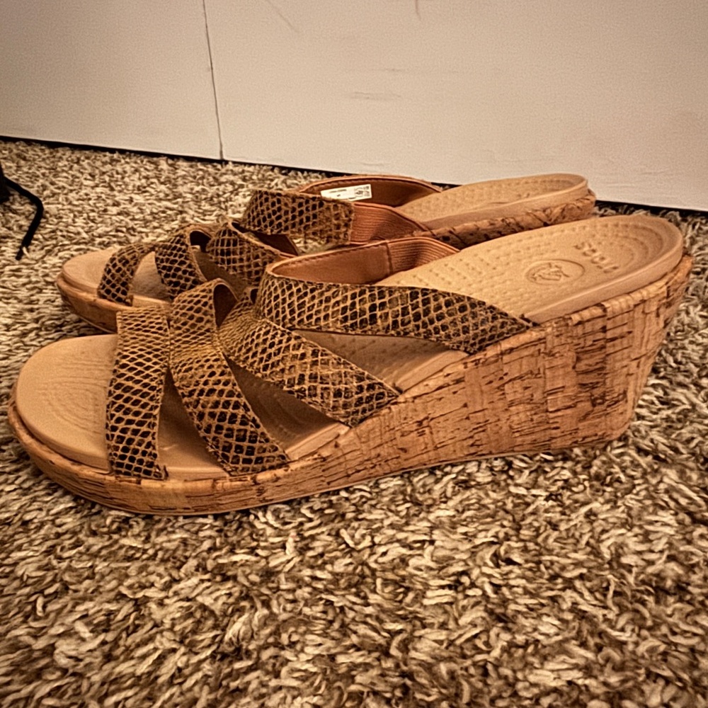 Crocs Tan Wedge Sandals